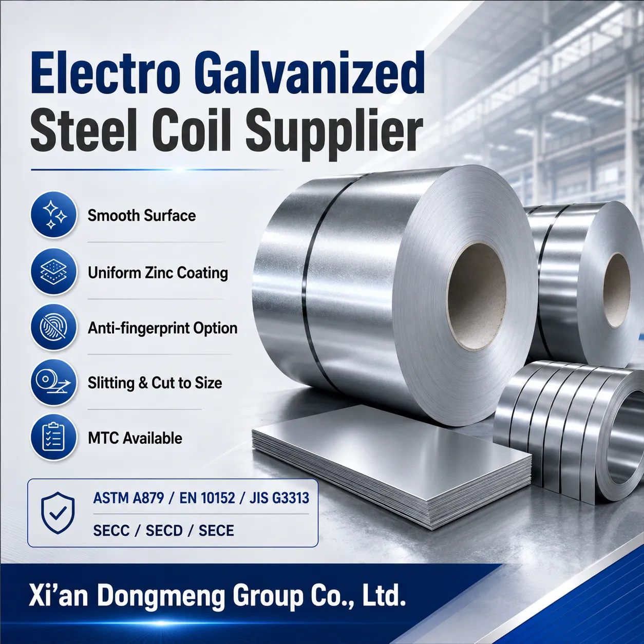 ผู้จัดจำหน่ายเหล็กม้วนชุบสังกะสีด้วยไฟฟ้า|คอยล์ EG / EGI, SECC, ASTM A879, EN 10152